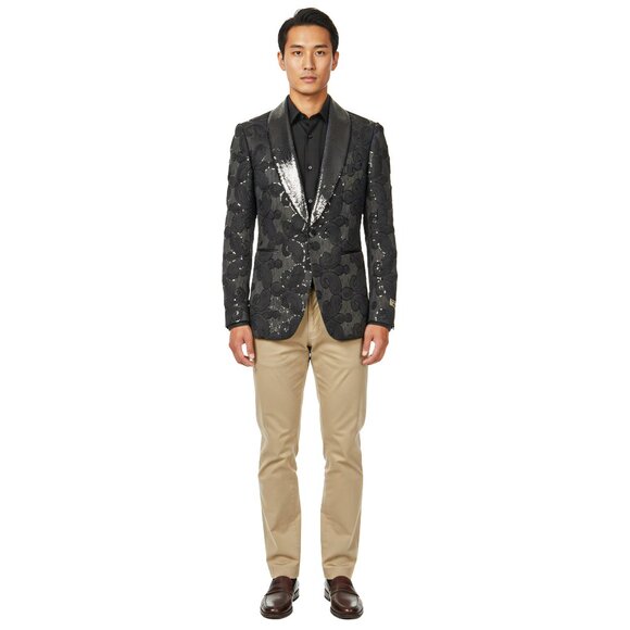 Empire™ Textured Paisley Shawl Lapel Hybrid Fit Blazer, Black, MEDIUM - Picture 5 of 5